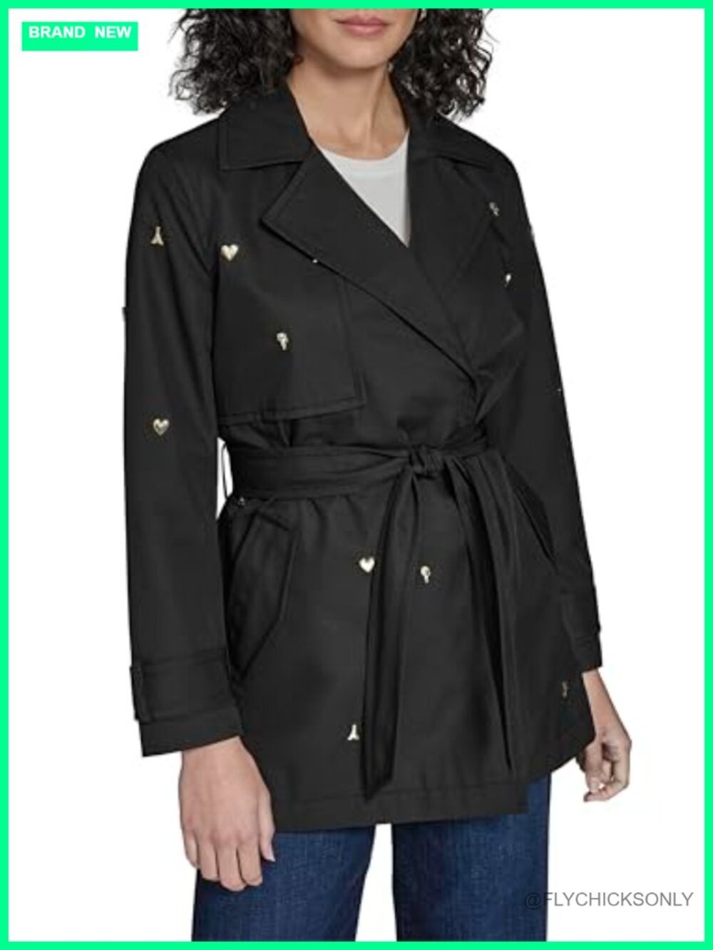 Trench Coat With Logo Pins Long Sleeve Notch Collar Cold Weather